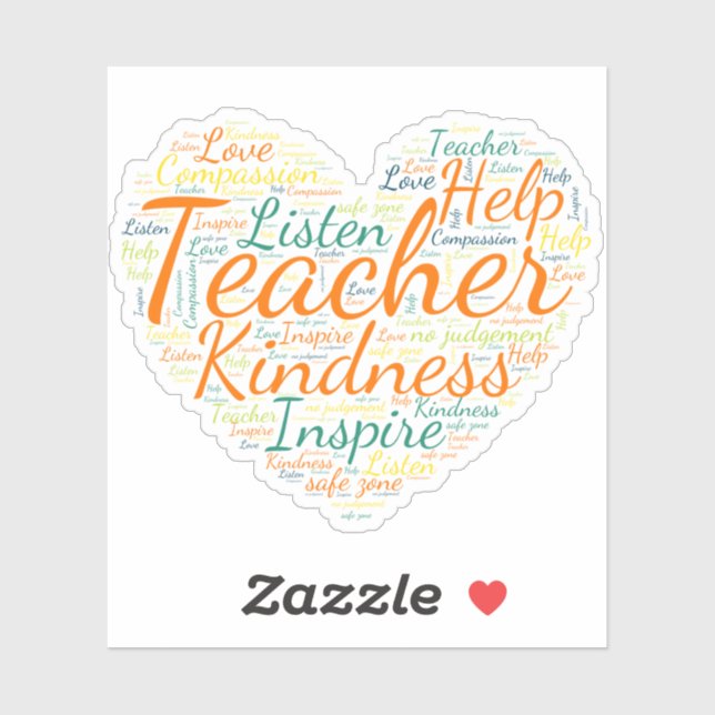 Teacher Heart, Teach, Love, Inspire, Sticker (Sheet)