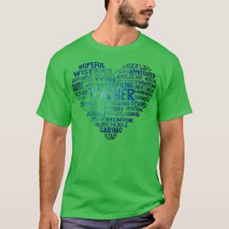 Teacher Heart Word Cloud Blue T-Shirt