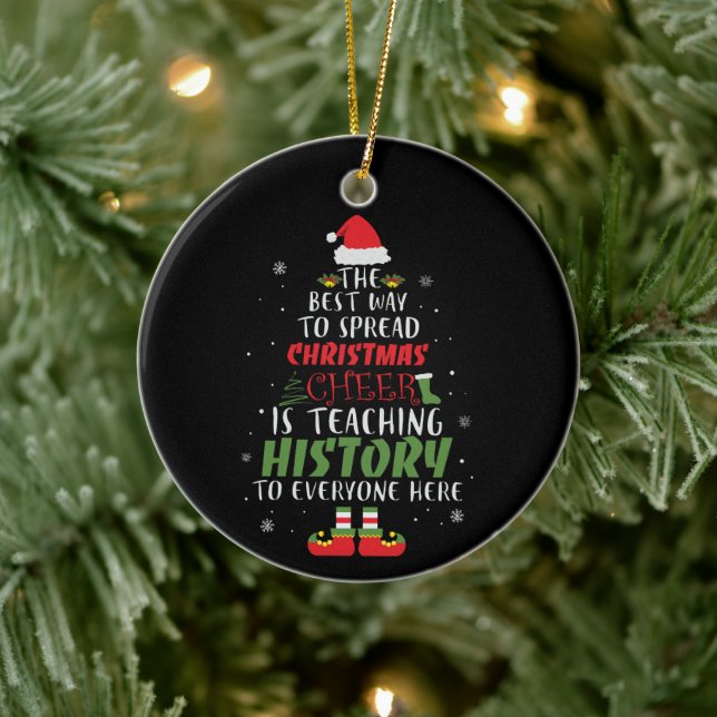 Teacher History Christmas word art  Ceramic Ornament (Tree)