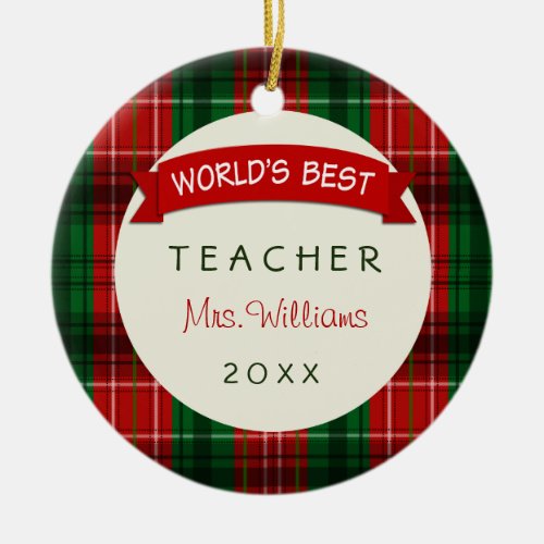 Teacher Holiday Plaid Gift Ornaments