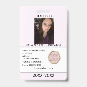 Teacher Homeschooling School Mom ID Pink  Badge