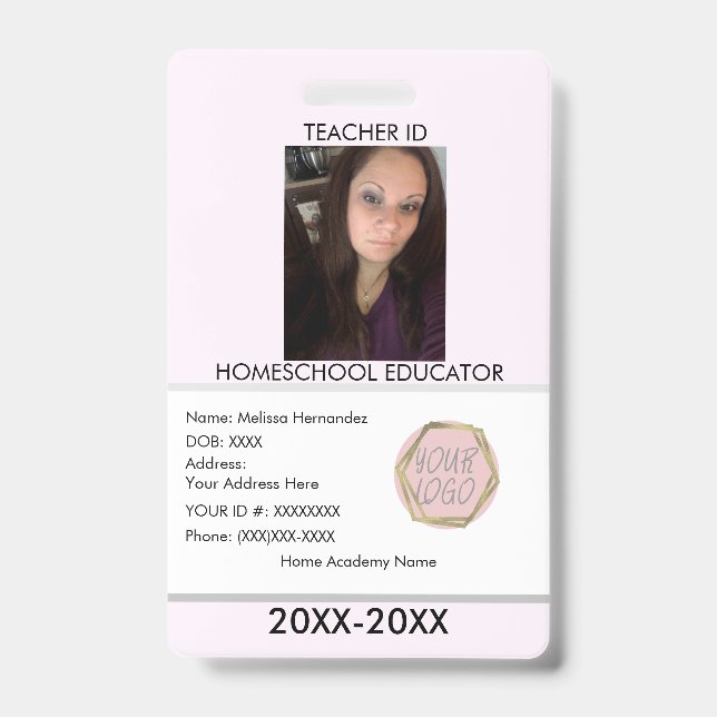 Teacher Homeschooling School Mom ID Pink  Badge (Front)