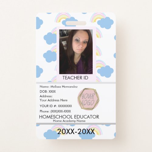 Teacher Homeschooling School Mom ID Rainbow  Badge