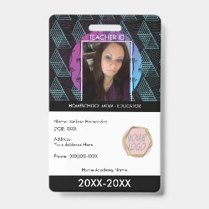 Teacher Homeschooling School Mom ID Tropical Shape Badge