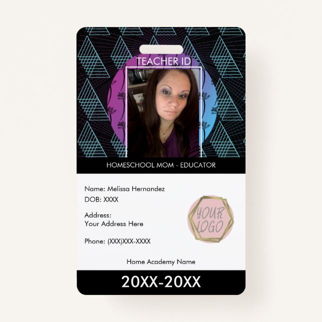 Teacher Homeschooling School Mom ID Tropical Shape Badge (Front)
