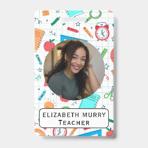 Teacher ID Badge with School Supplies Background