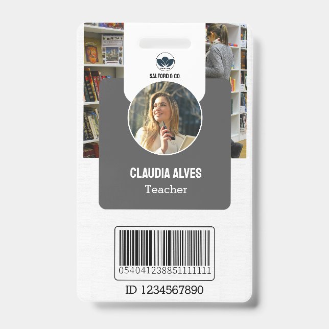 Teacher ID Card | Gray Collage School ID Card Badge (Front)