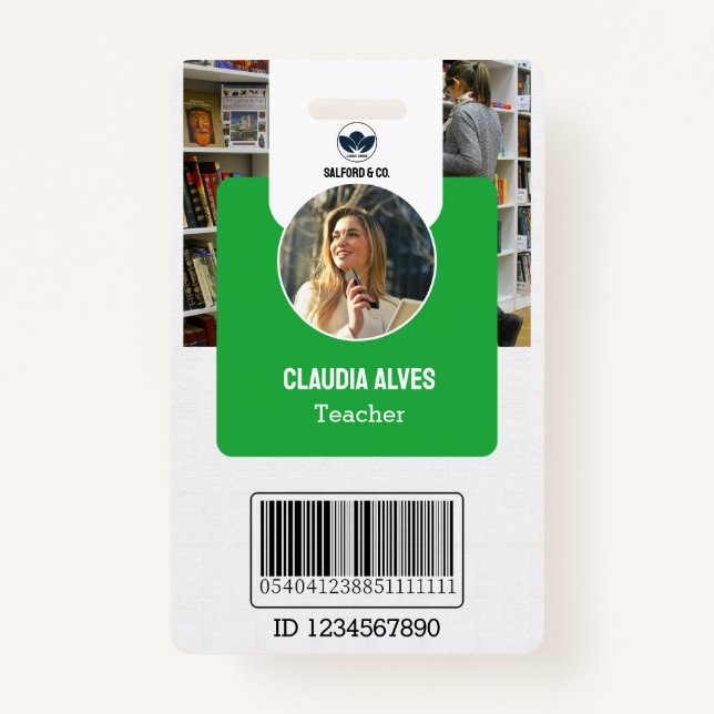 Teacher ID Card | Green Collage School ID Card Badge (Front)
