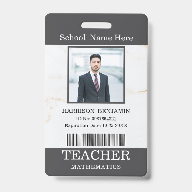 Teacher ID Card Name School Template Photo Badge  (Front)