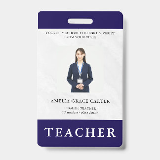 Teacher ID Card Name School Template Photo Badge