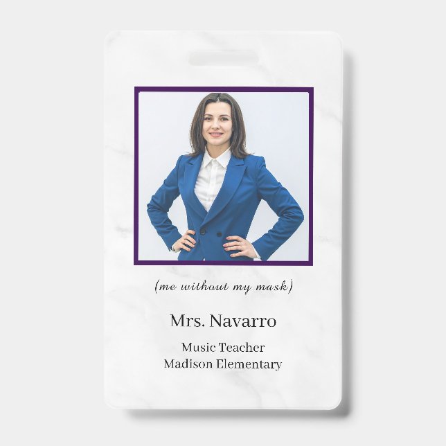 Teacher ID Card Name School Template Photo Badge  (Front)