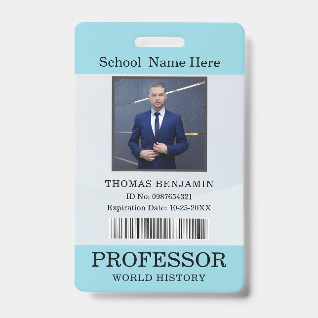 Teacher ID Card Name School Template Photo Badge (Front)