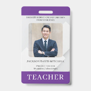 Teacher ID Card Name School Template Photo Badge
