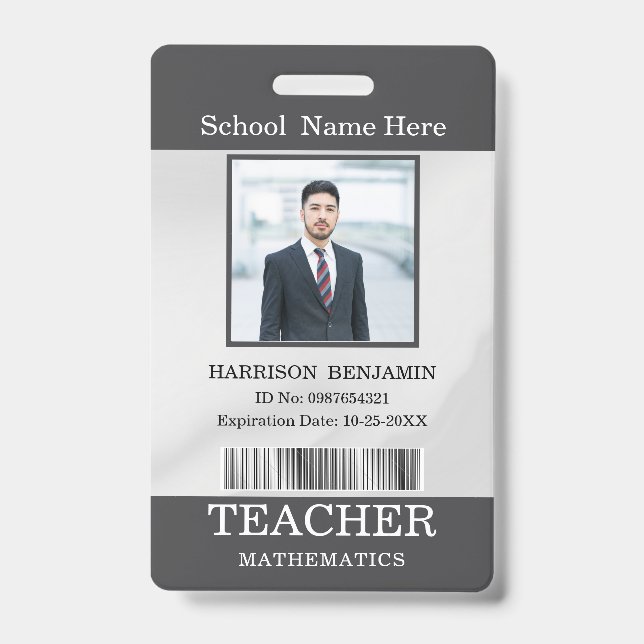 Teacher ID Card Name School Template Photo Badge  (Front)