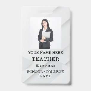 Teacher ID Card Name School Template Photo Badge