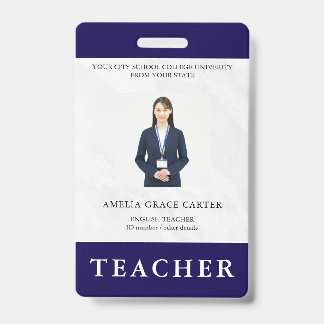 Teacher ID Card Name School Template Photo Badge