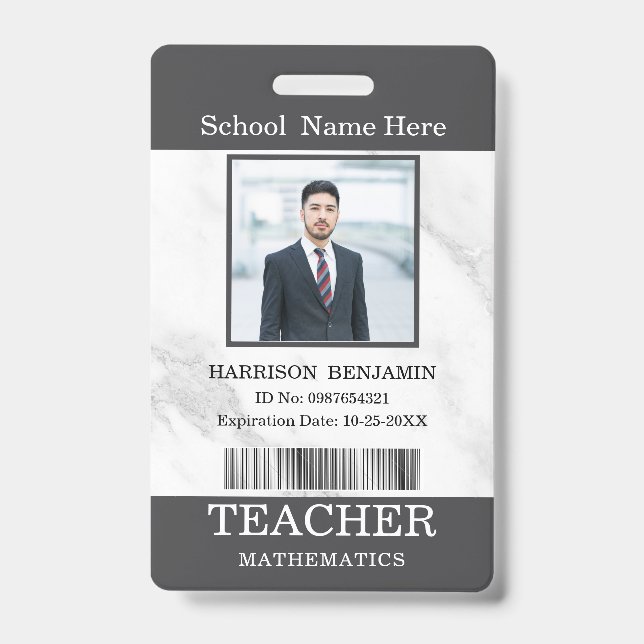 Teacher ID Card Name School Template Photo Badge  (Front)