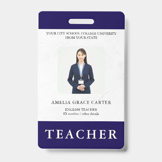 Teacher ID Card Name School Template Photo Badge (Front)