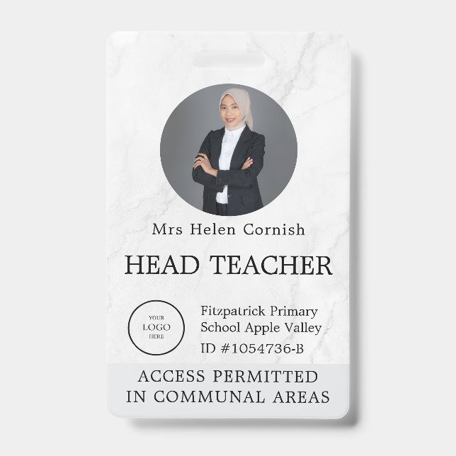 Teacher ID Card Name School Template Photo Badge  (Front)