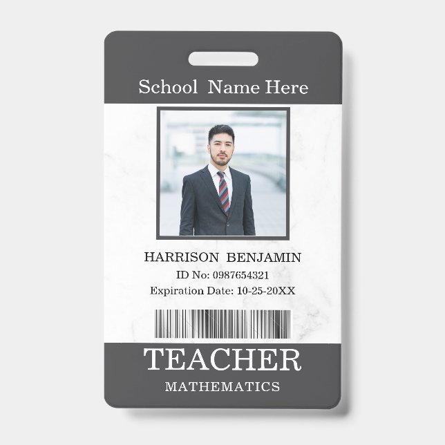 Teacher ID Card Name School Template Photo Badge  (Front)
