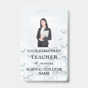 Teacher ID Card Name School Template Photo Badge