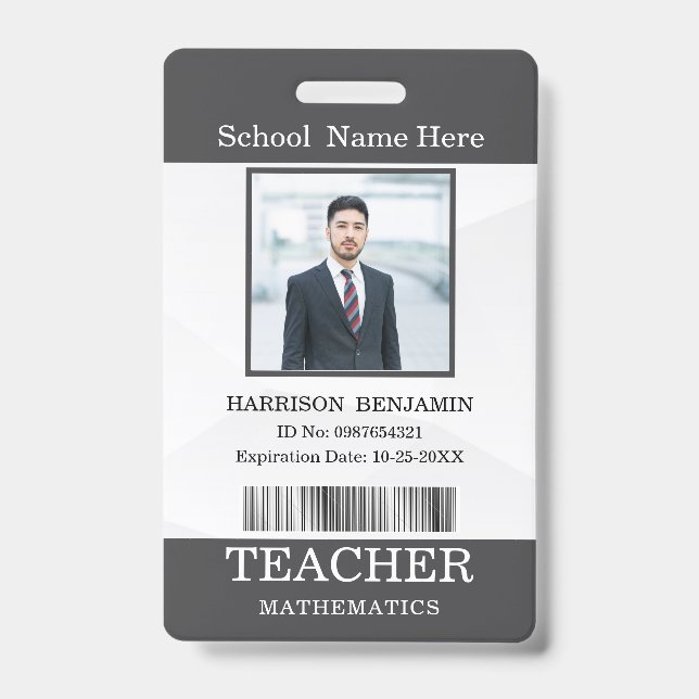 Teacher ID Card Name School Template Photo Badge  (Front)