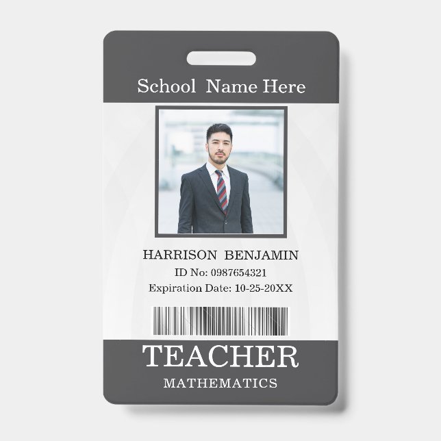 Teacher ID Card Name School Template Photo Badge  (Front)