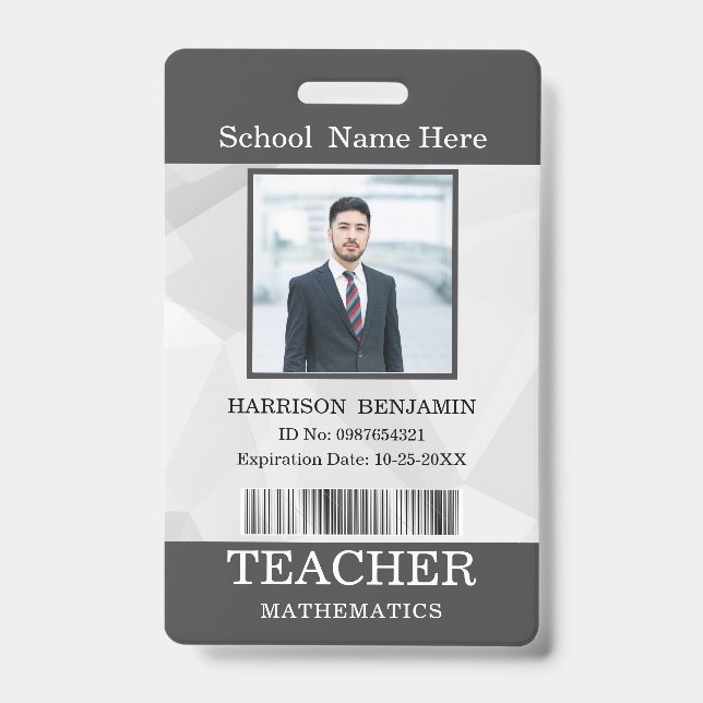 Teacher ID Card Name School Template Photo Badge  (Front)