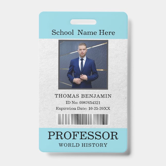 Teacher ID Card Name School Template Photo Badge (Front)