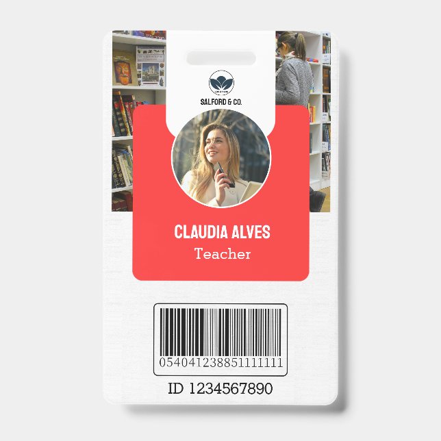 Teacher ID Card | Red Collage School ID Card Badge (Front)