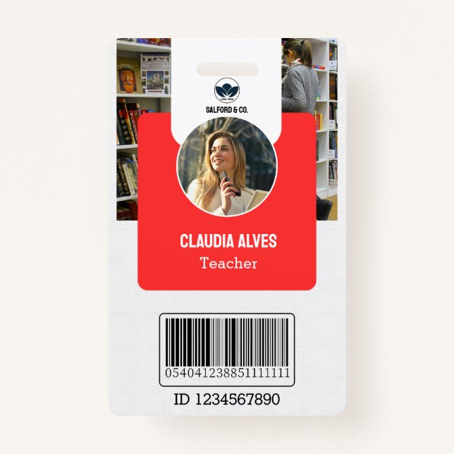 Teacher ID Card | Red Collage School ID Card Badge (Front)