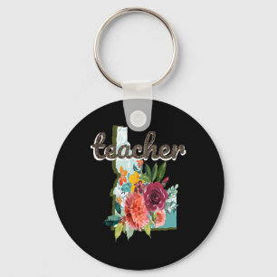 Teacher Idaho Watercolor Flower Cute Educator  Keychain