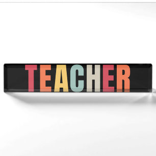 TEACHER in colourful lettering Desk Name Plate