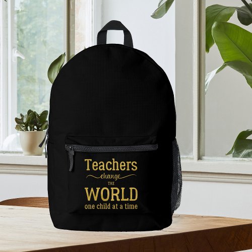 Teacher inspirational quote black gold printed backpack