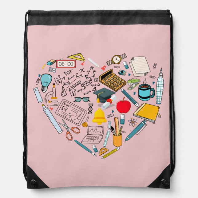 Teacher Instructor Professor Tool Heart Drawstring Bag (Front)