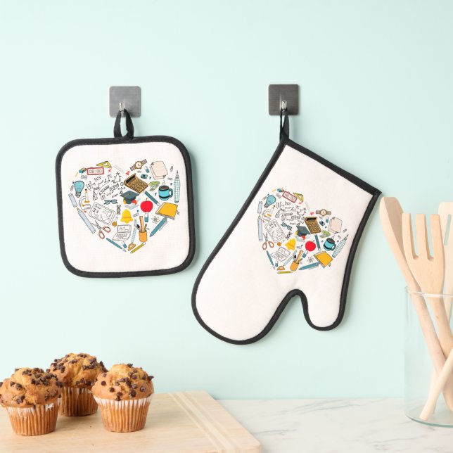 Teacher Instructor Professor Tool Heart Oven Mitt & Pot Holder Set (Insitu(Hanging))