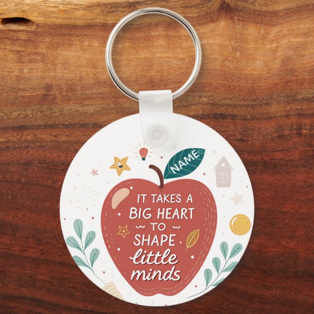 Teacher It Takes a Big Heart Apple Keychain End  (Front)
