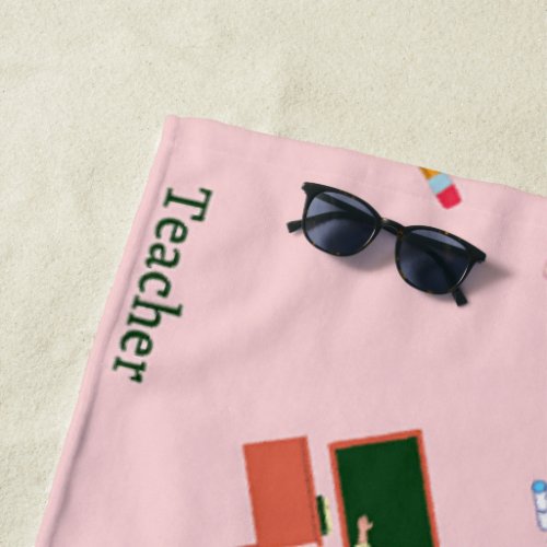 Teacher job pattern on pink beach towel