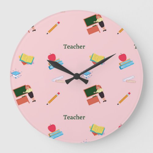Teacher job pattern on pink large clock
