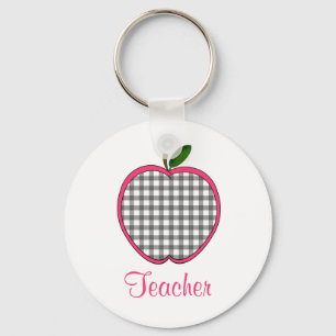 Teacher Keychain - Charcoal Gray Gingham