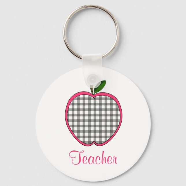 Teacher Keychain - Charcoal Gray Gingham (Front)