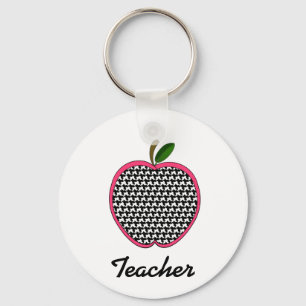 Teacher Keychain- Houndstooth Apple With Pink Trim Keychain