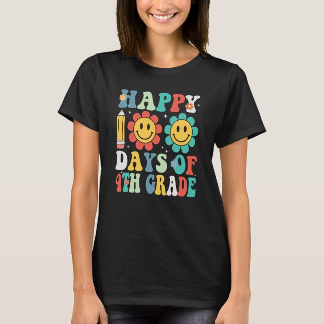 Teacher Kids Groovy 100 Days Happy 100th Day Of 4t T-Shirt (Front)