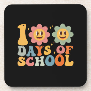 Teacher Kids Retro Groovy 100 Days 0f School Beverage Coaster