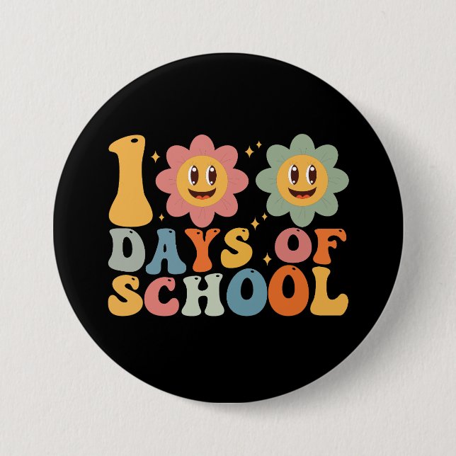 Teacher Kids Retro Groovy 100 Days 0f School  Button (Front)