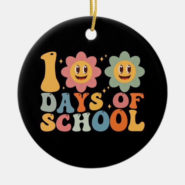 Teacher Kids Retro Groovy 100 Days 0f School  Ceramic Ornament (Front)