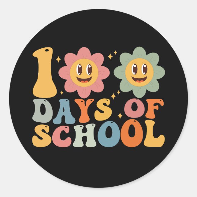 Teacher Kids Retro Groovy 100 Days 0f School  Classic Round Sticker (Front)