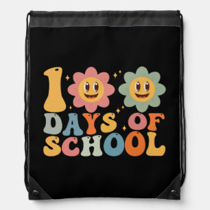 Teacher Kids Retro Groovy 100 Days 0f School  Drawstring Bag
