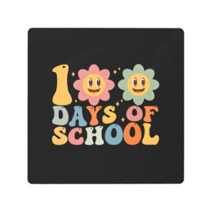 Teacher Kids Retro Groovy 100 Days 0f School  Metal Print