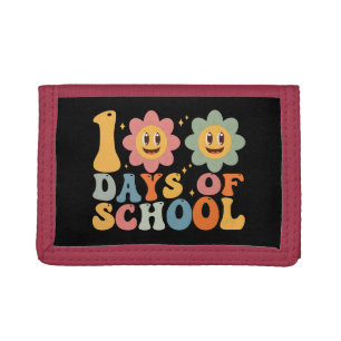 Teacher Kids Retro Groovy 100 Days 0f School Trifold Wallet